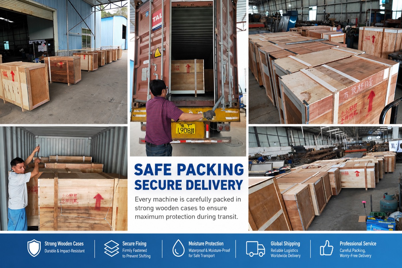 Safe packing, secure delivery — wooden cases and container loading
